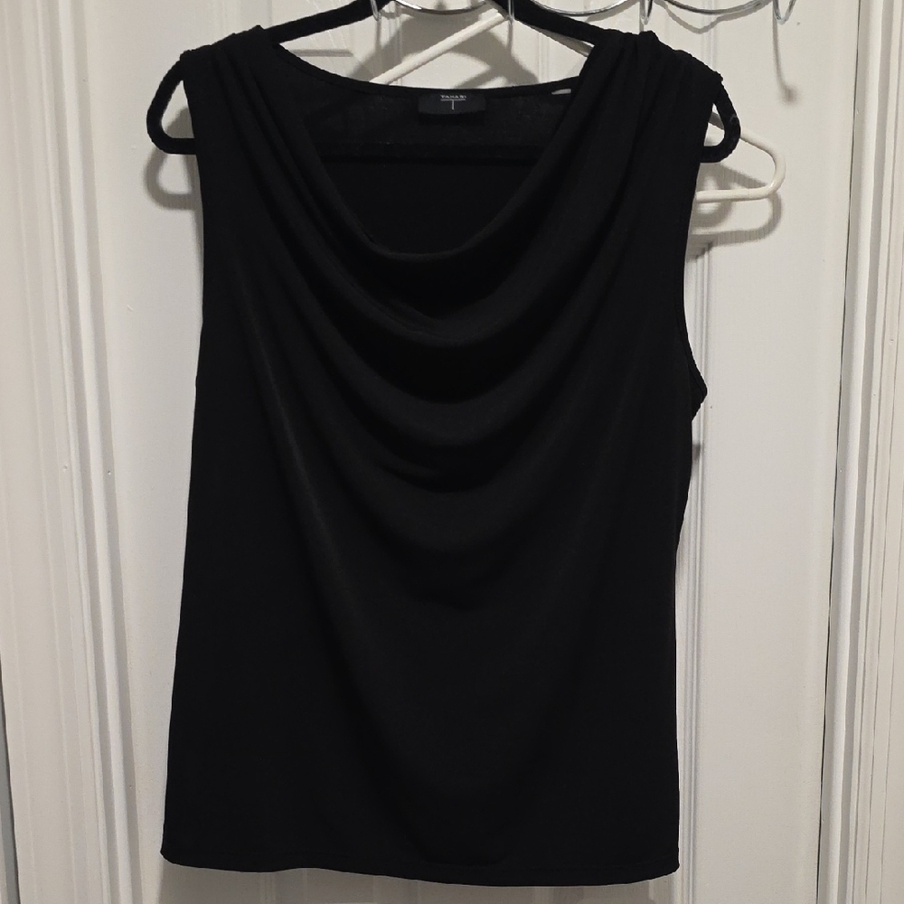 Tahari Black Sleeveless Drape Blouse - Picture 5 of 11